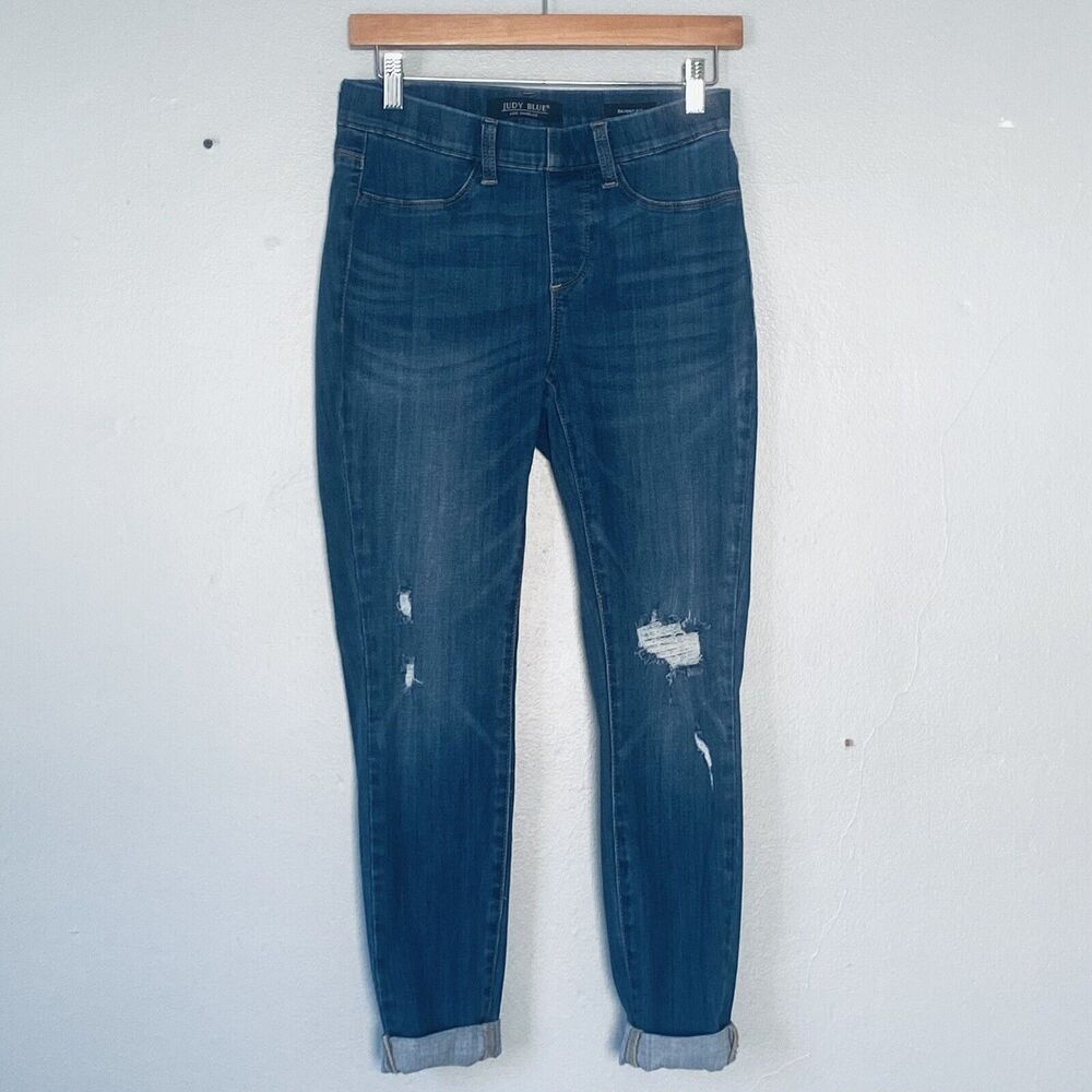 Judy Blue Jeans Size 5/27 Skinny Fit Pull On Stretch Distressed Cuffed Classic